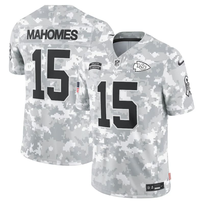Men Kansas City Chiefs 15 Patrick Mahomes Nike Arctic Camo 2024 Salute to Service Limited NFL Jersey